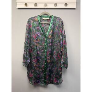 Victoria’s Secret Night Shirt Nightgown Green Floral Size M/L Gold Label Vintage
